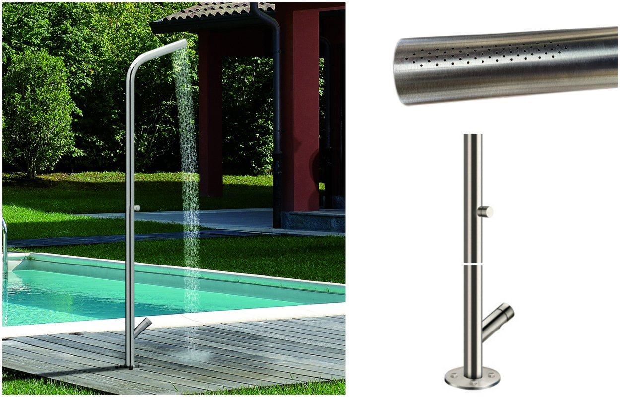 Aquatica Gamma 515 Freestanding Outdoor Shower With One Water Self Closing Tap Feet Washer Self Closing Jet and Antifreeze Emptying Water System (web)